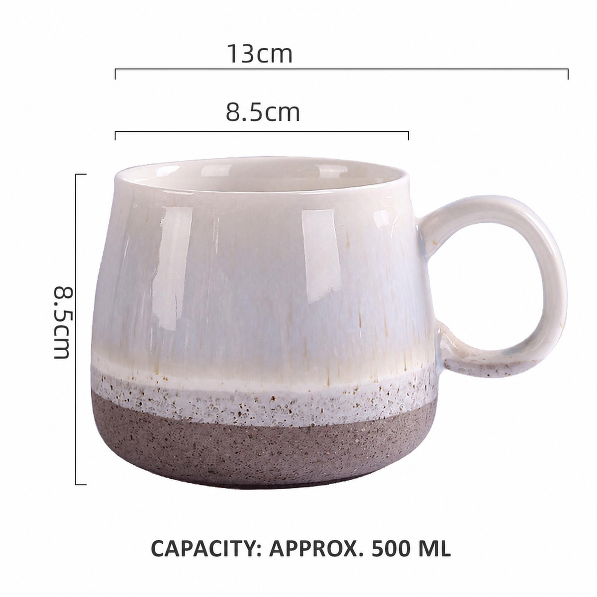 500 ml Ceramic Coffee Mug – Round Glazed Drink Cup with Handle for Milk, Tea, Latte, Breakfast & Home Use