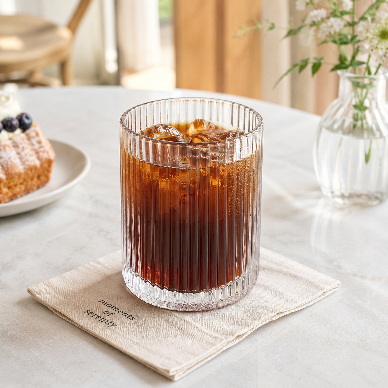 Vertical Striped High Borosilicate Glass Cup 250ml, Round Iced Latte Coffee Tumbler