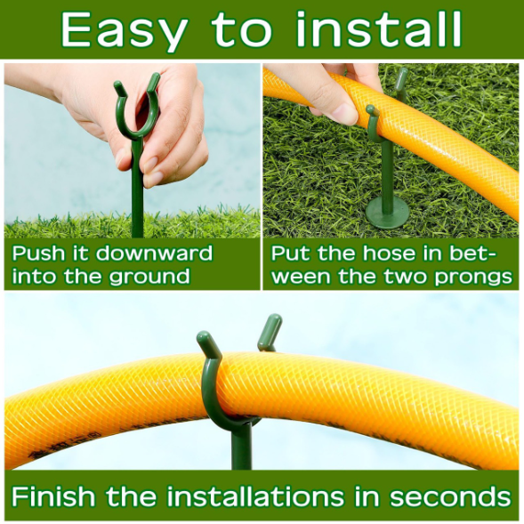 Garden Hose Holder Stakes – Heavy Duty Ground Support Clips for Water Hose Organization, Lawn & Garden Use