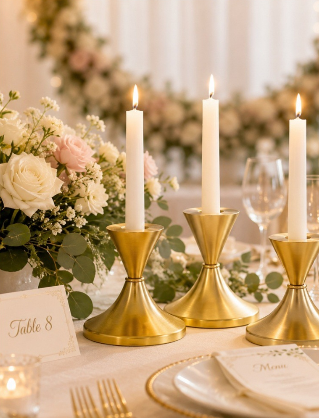 Gold Candle Holder Set – Metal Candlestick Holders, Set of 6 Elegant Candle Stands for Wedding Tables & Holiday Decor