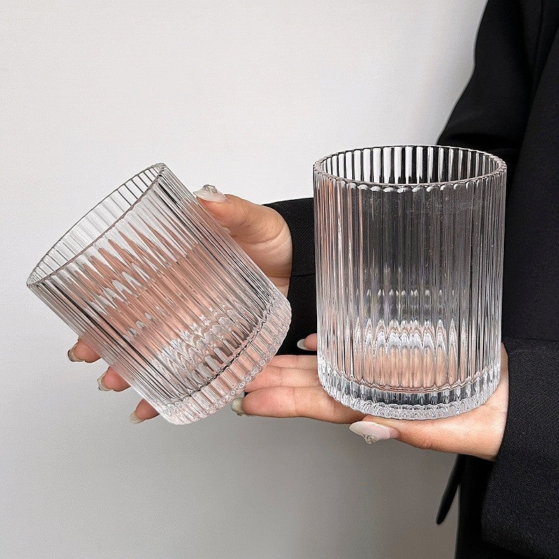 Vertical Striped High Borosilicate Glass Cup 250ml, Round Iced Latte Coffee Tumbler