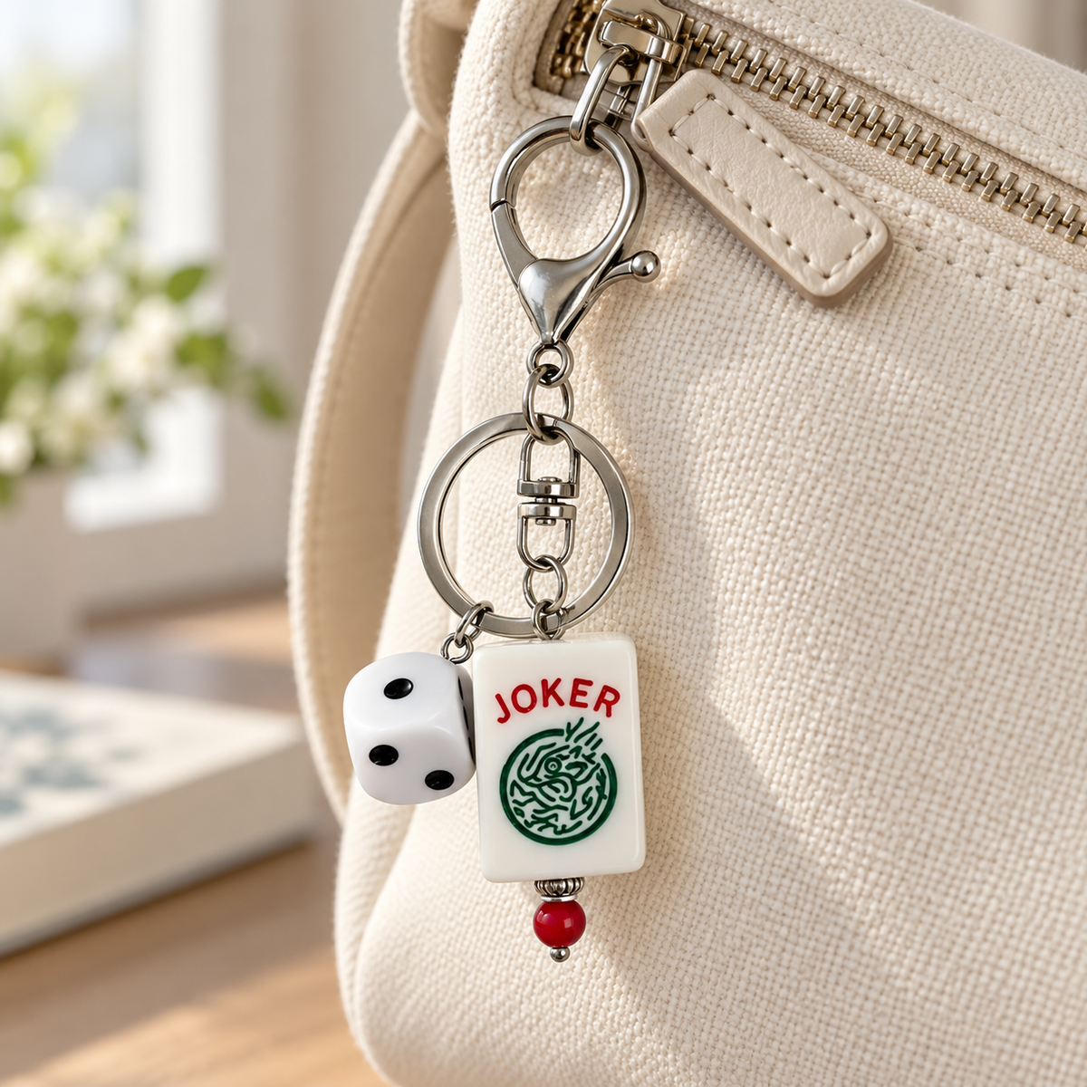 Mahjong Joker Tile and Dice Resin Keychain – Game Lover Bag Charm