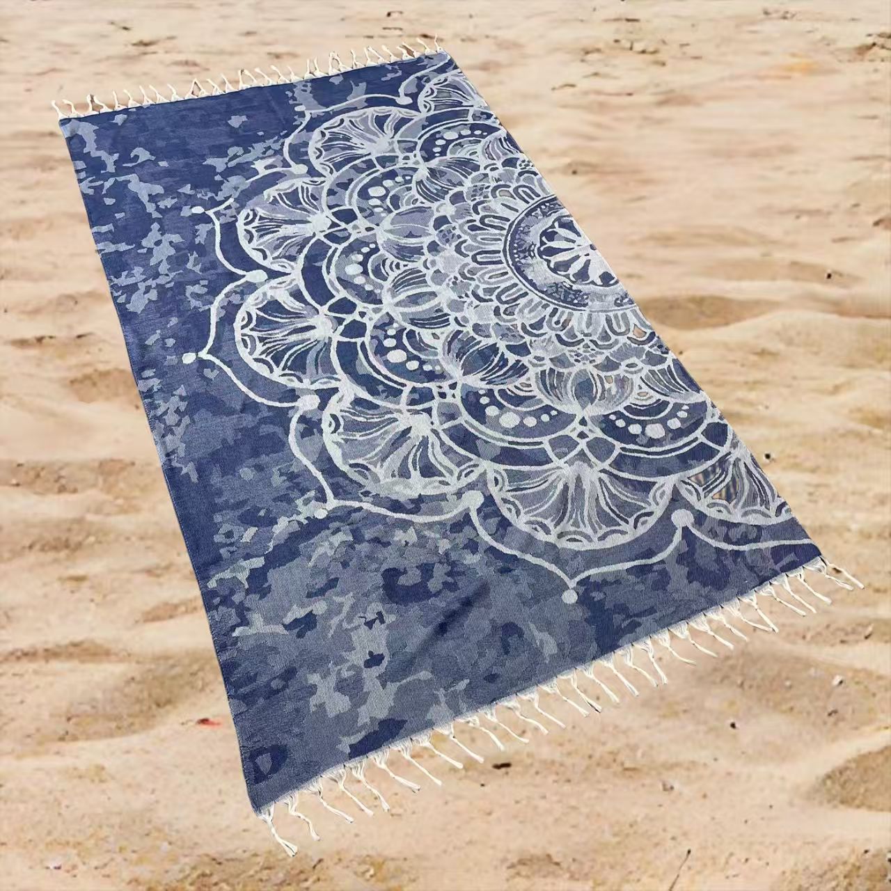 Oversized Floral Beach Towel Rectangular Boho Flower Print Quick-Dry Absorbent Shawl Summer Beach Wrap Travel Blanket with Fringe Trim