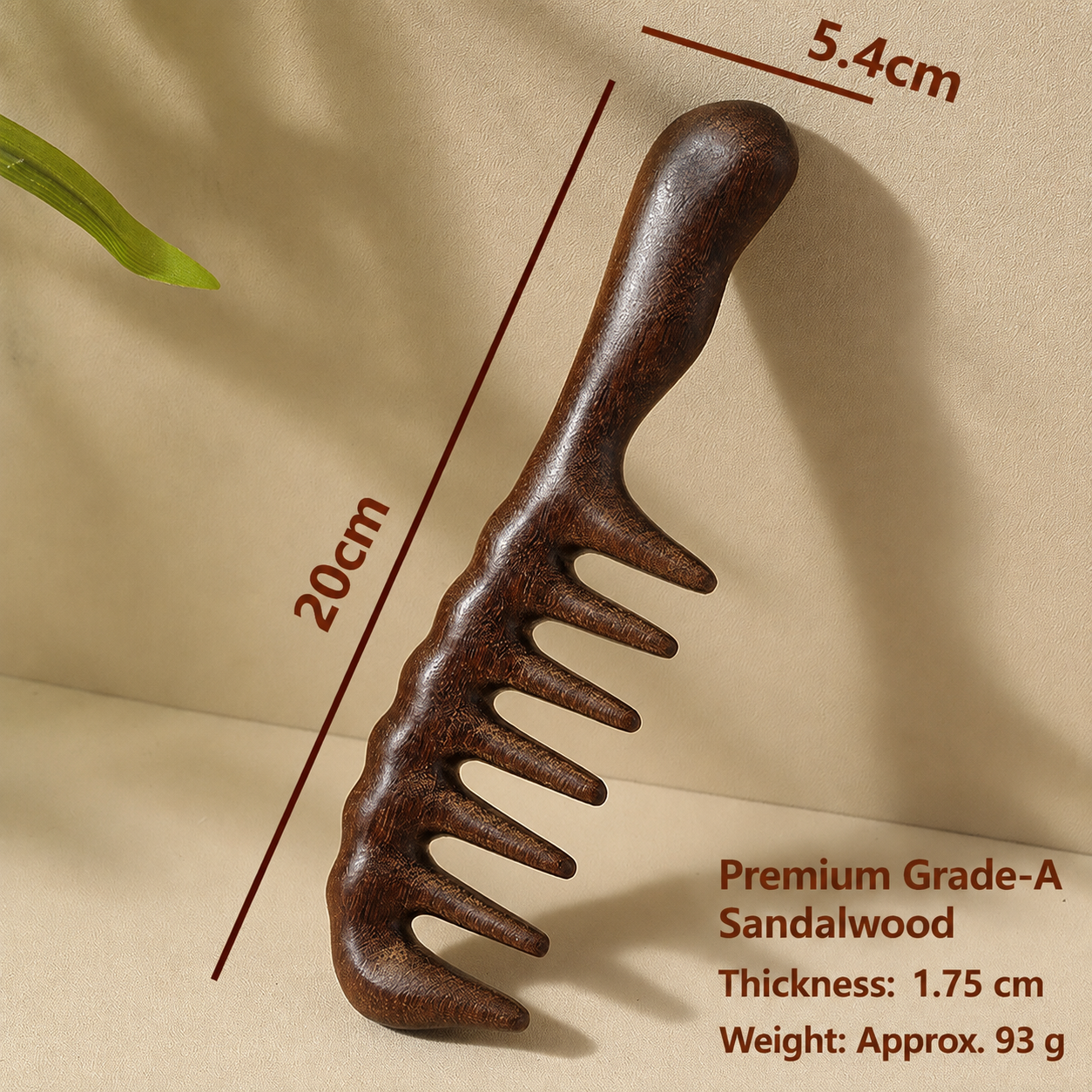 Grade-A Golden Sandalwood Seven-Tooth Massage Comb – Wide Tooth Wooden Scalp Massage Hair Comb
