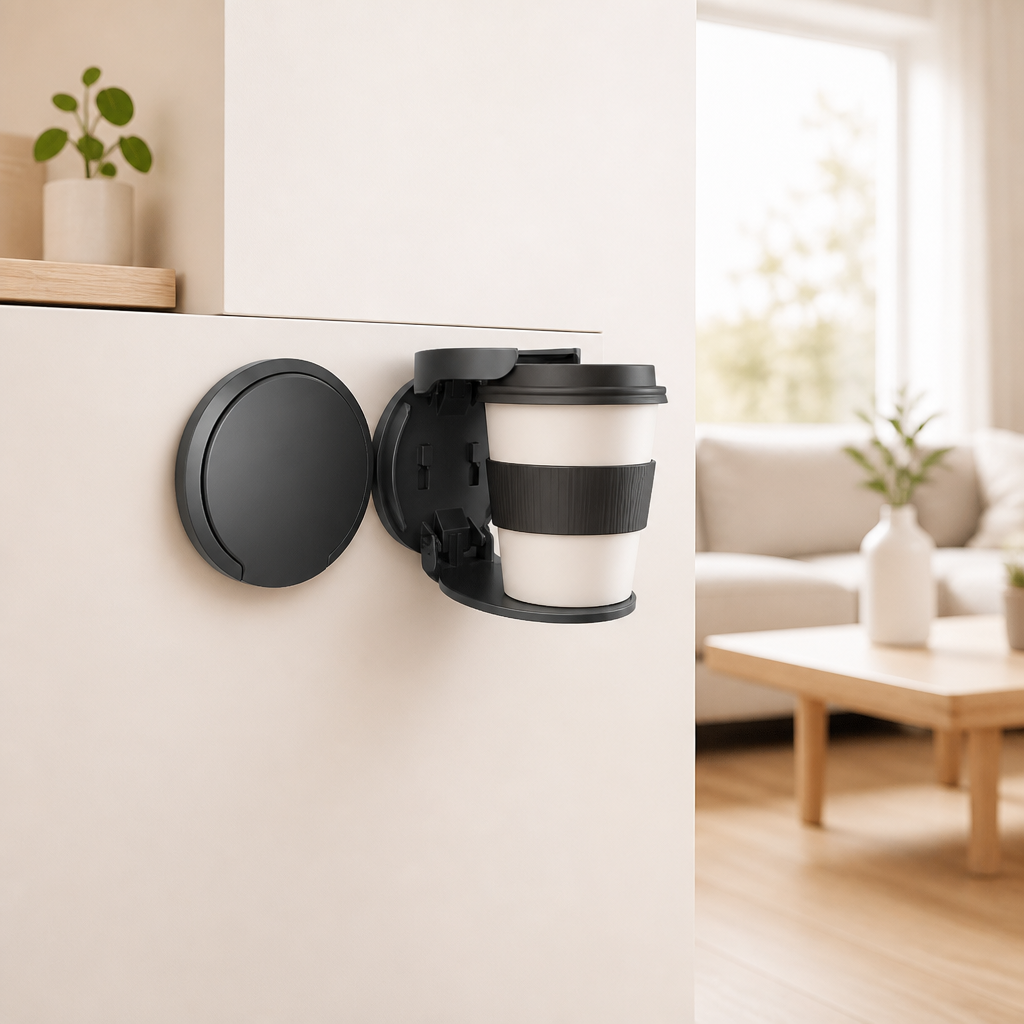 Foldable Wall Mount Cup Holder, Self-Adhesive Punch-Free Water Coffee Cup Storage Rack