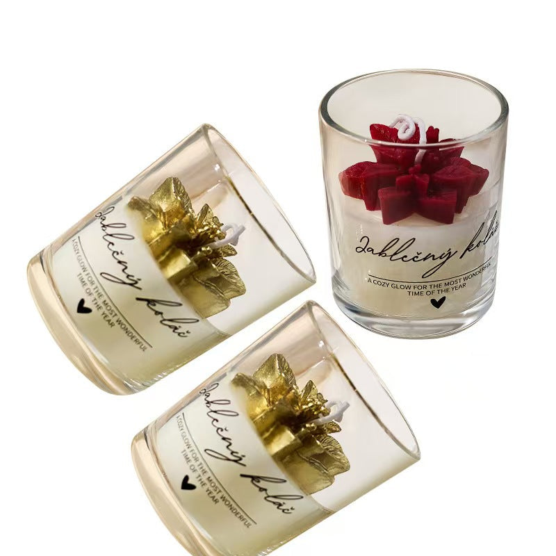 Christmas Leaf Glass Cup Soy Candle