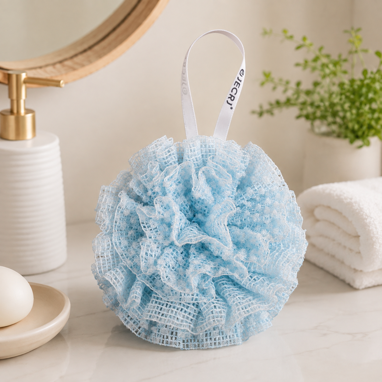 Large Mesh Bath Loofah – Soft Exfoliating Nylon Shower Sponge with Hanging Loop