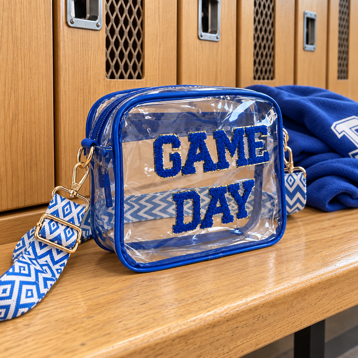 Clear Game Day Crossbody Bag with Chenille Letters