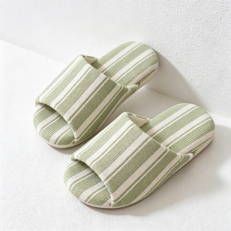 Striped Open Toe Slippers – Textured Home Slides, Soft Indoor Slippers for Women & Daily Wear