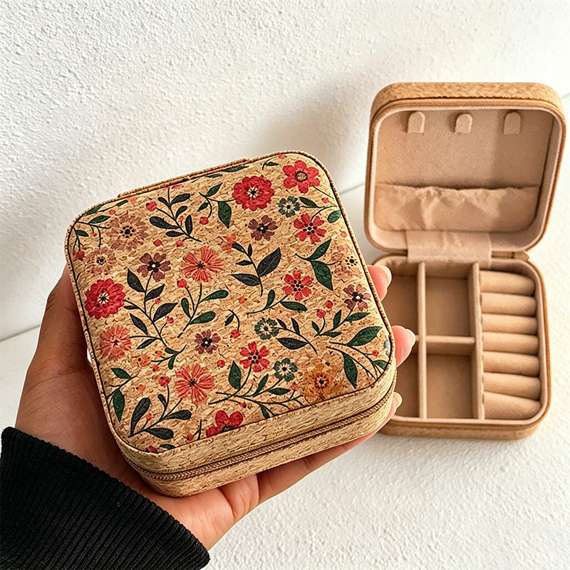 Floral Jewelry Case – Vintage Travel Organizer for Rings, Necklaces & Accessories