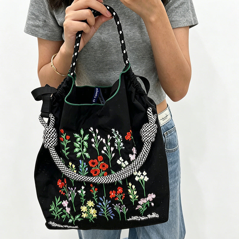 Wildflower Embroidery Tote Bag – Floral Canvas Shopping Bag for Grocery, Market & Daily Carry