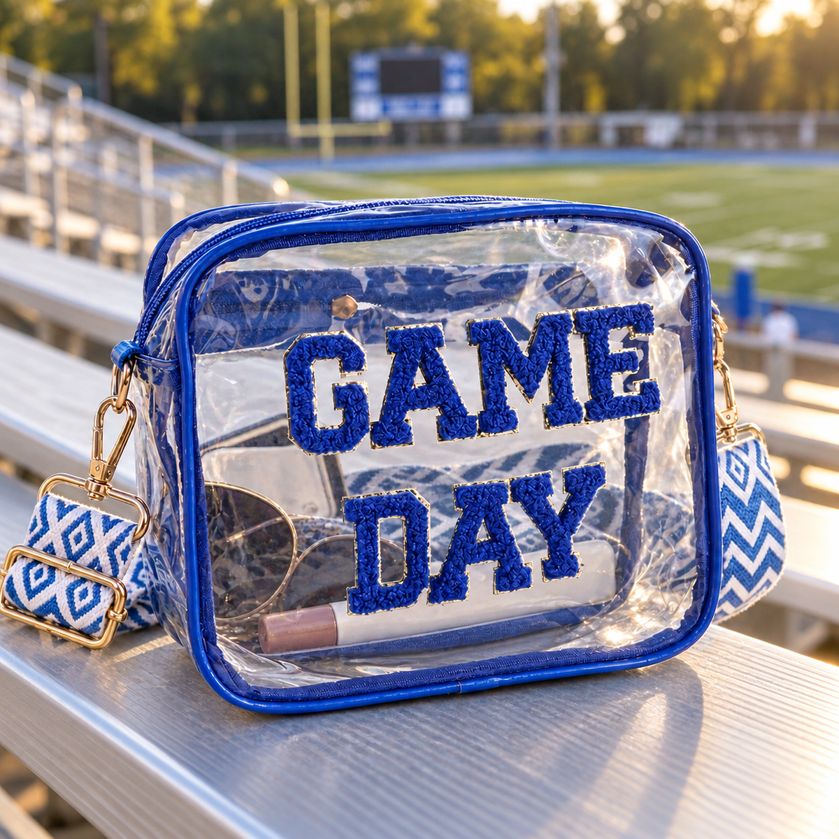 Clear Game Day Crossbody Bag with Chenille Letters