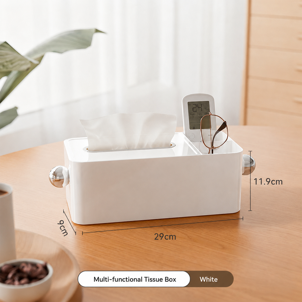 Pure White Multi-Function Tissue Box Holder, Minimalist Home Napkin Storage Organizer for Living Room & Desktop