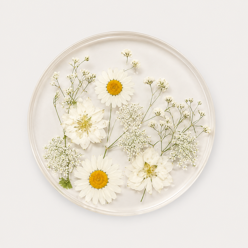 Floral Acrylic Coaster – Transparent Pressed Flower Style Cup Mat for Table Decor & Gift