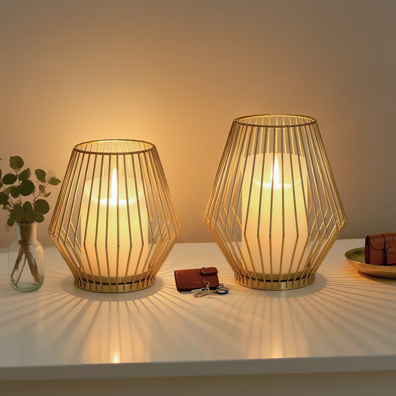Lantern Style Metal Candleholder, Ambient Iron Decor