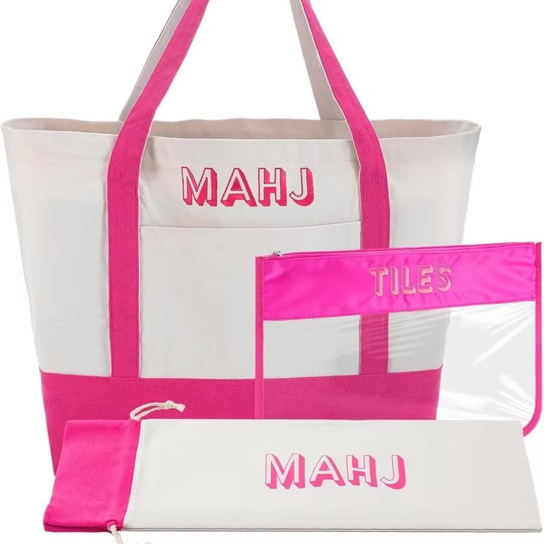 Canvas Mahjong Tote Bag Set – Large Capacity Shoulder Bag with Storage Pouch and Drawstring Cover