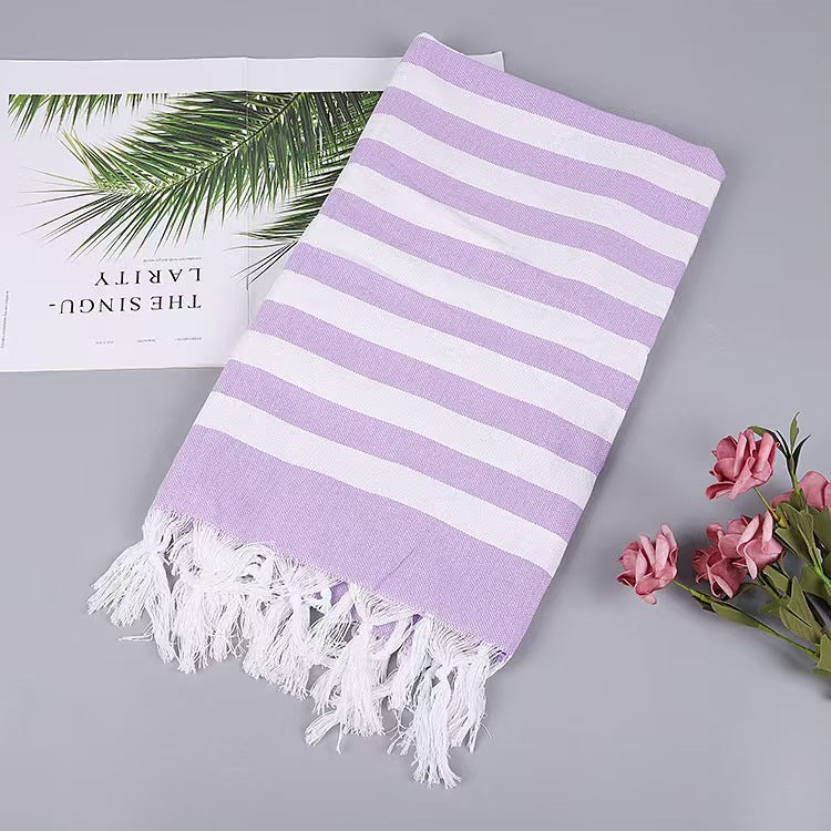 Oversized Striped Cotton Beach Towel Tassel Fringe Quick Dry Picnic Throw Swim Towel 1x1.8m