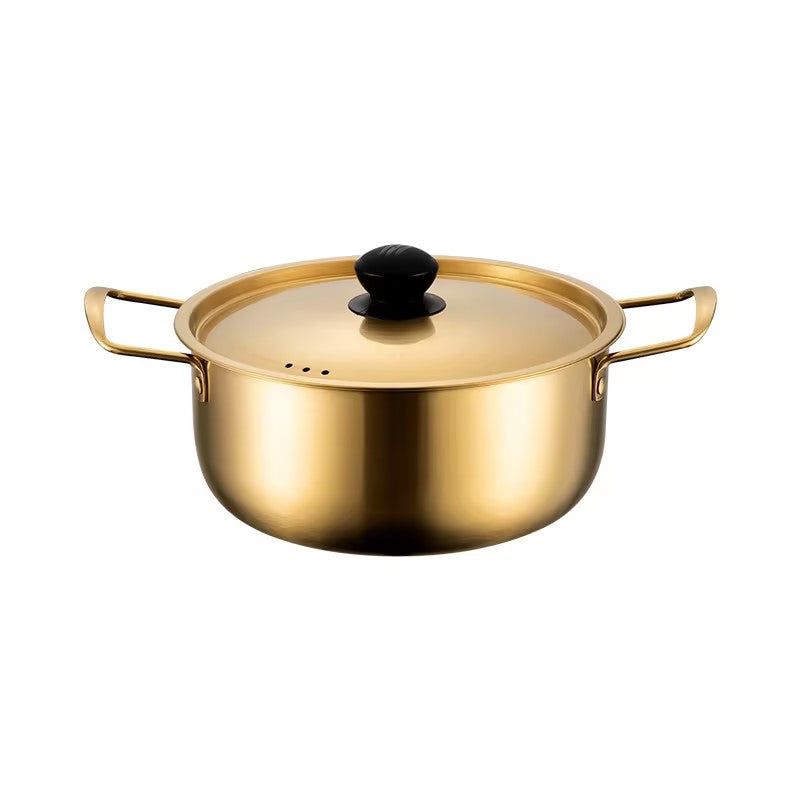 Gold Stainless Steel Hot Pot with Lid – Elegant Soup Pot Large Capacity Cooking Pot