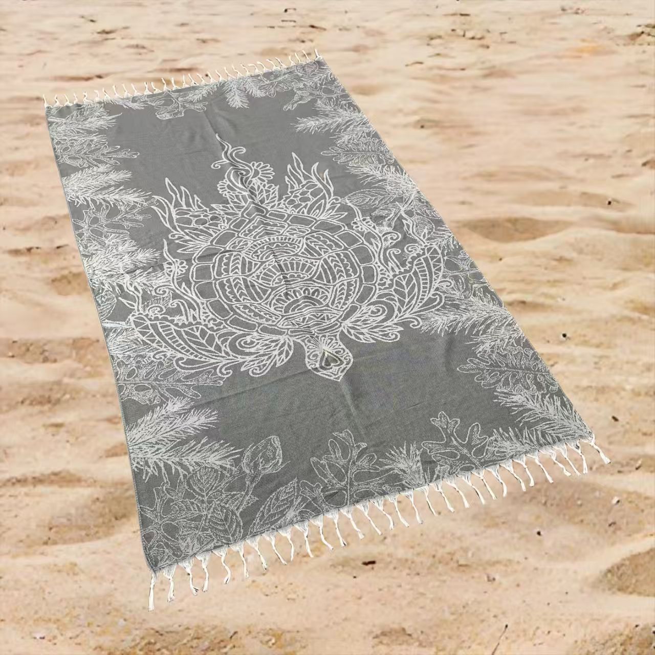 Tropical Sea Turtle Beach Towel Oversized Rectangular Quick-Dry Absorbent Shawl Summer Coastal Swim Wrap Travel Blanket with Fringe Edge