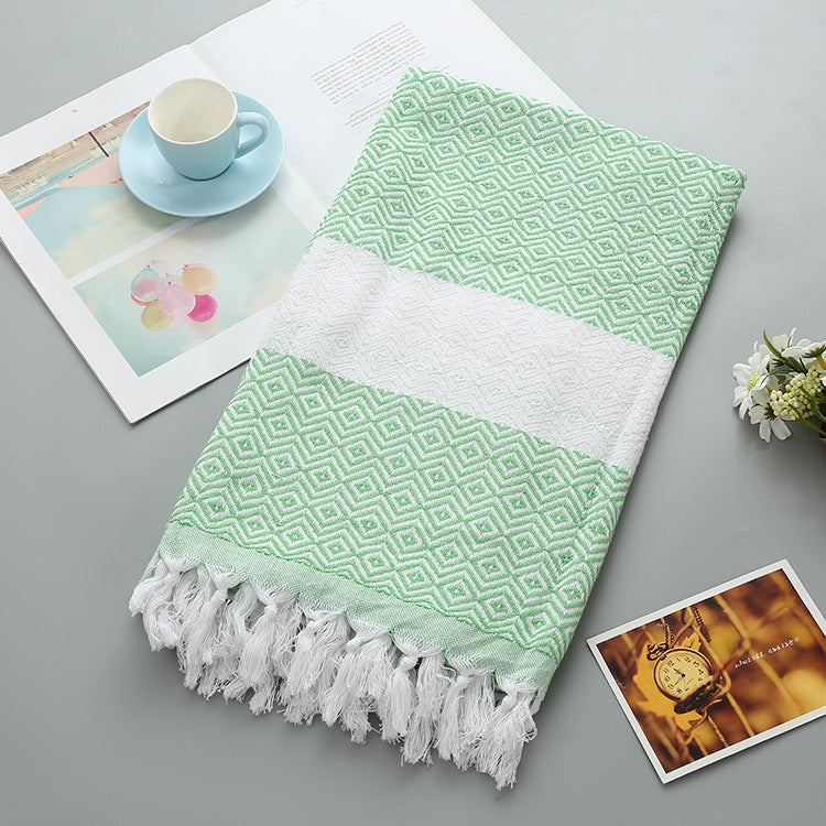 Turkish Diamond Tassel Beach Towel Cotton Lightweight Boho Picnic Throw Bath Towel 1x1.8m