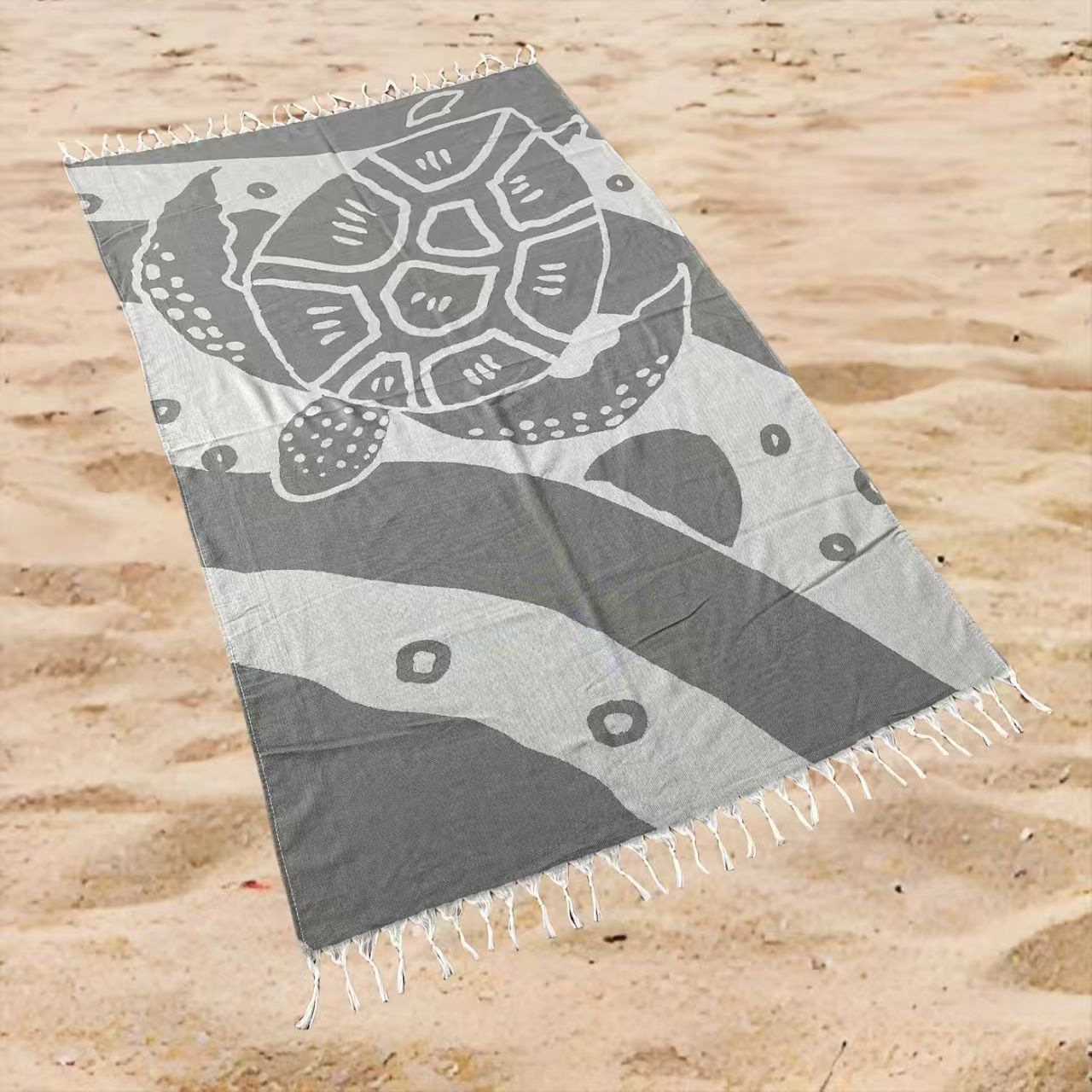 Ocean Turtle Print Beach Towel Oversized Rectangular Lightweight Quick-Dry Absorbent Shawl Summer Travel Beach Wrap with Tassel Trim