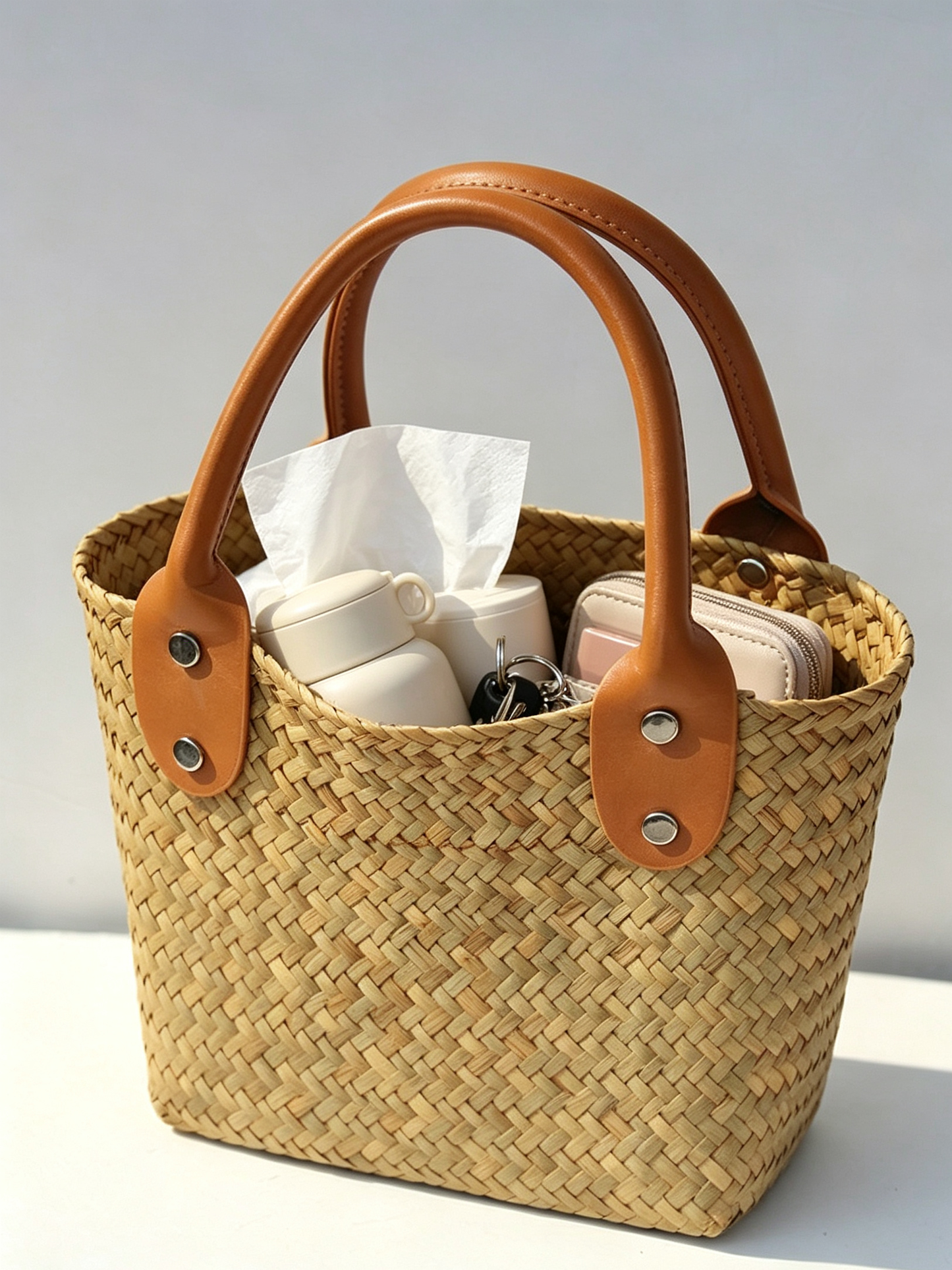 Mini Woven Straw Square Bag – Structured Handmade Style Purse with Natural Grass Texture
