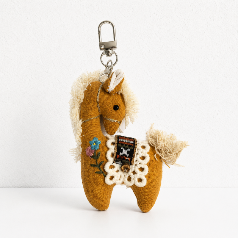 Vintage Horse Bag Charm – Cotton Linen Pony Pendant, Embroidered Animal Keychain for Backpack & Purse
