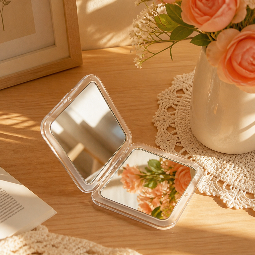5X Magnifying Square Compact Mirror, Foldable Pocket Mirror with Acrylic Frame for Travel, Purse, and On-the-Go Makeup Touch-Ups