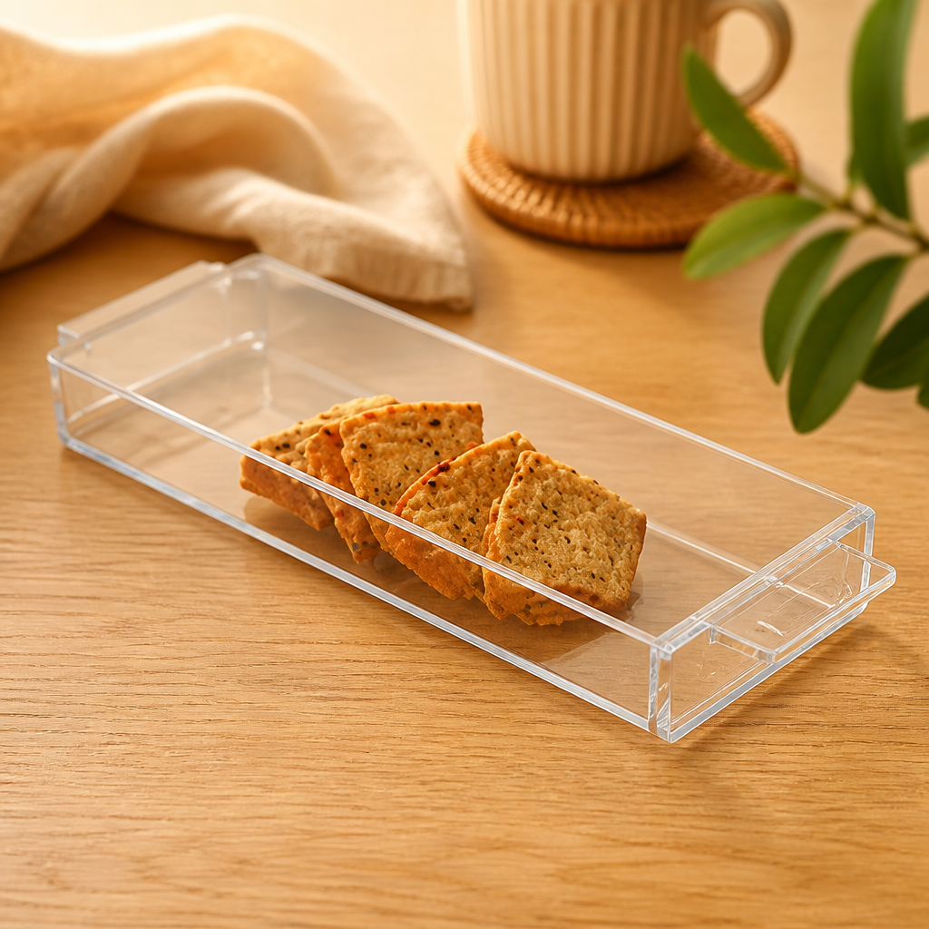 Clear Rectangular Plastic Storage Container with Lid, Food-Grade PS Box