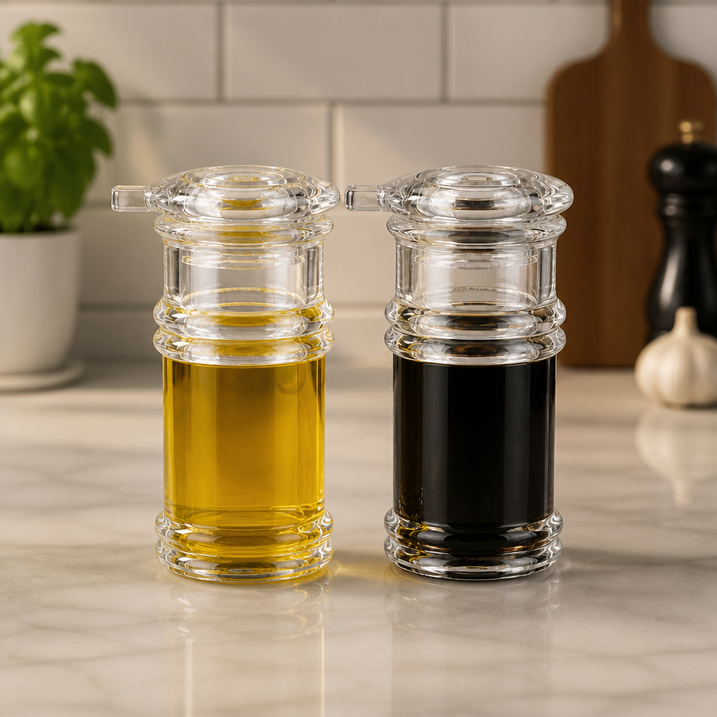 Acrylic Oil Dispenser Bottle, Clear Kitchen Seasoning Container with Non-Drip Spout for Olive Oil, Vinegar, Soy Sauce, and Liquid Condiments