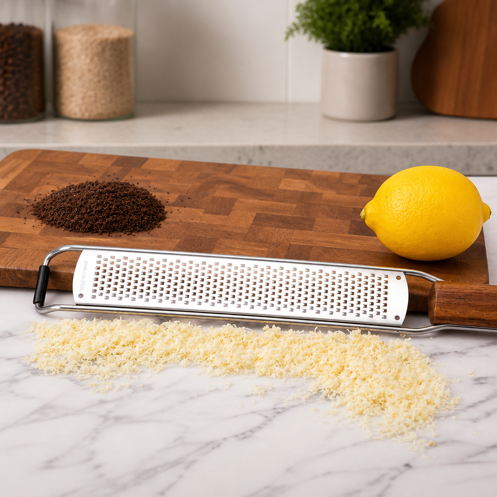 Stainless Steel Cheese Peeler with Ergonomic Wood Handle, Professional Paring & Peeling Tool for Cheese, Chocolate, Vegetables, and Fruit
