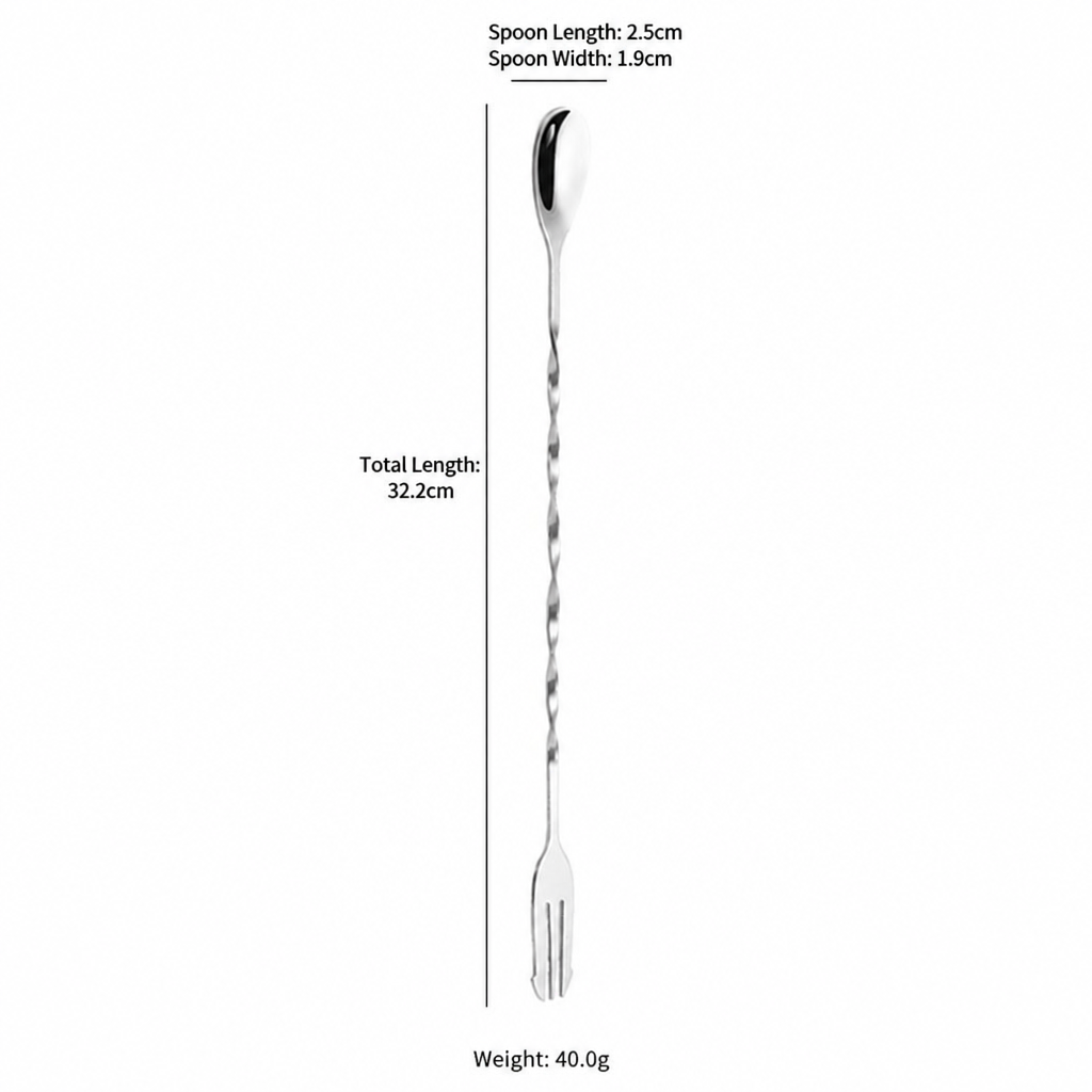 Stainless Steel Long Handle Bar Spoon, Double-Sided Mixing Spoon