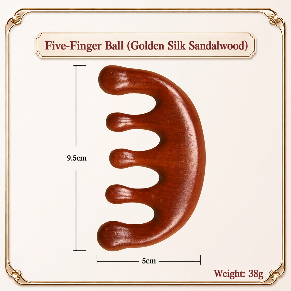 Golden Silk Sandalwood Five-Tooth Massage Comb