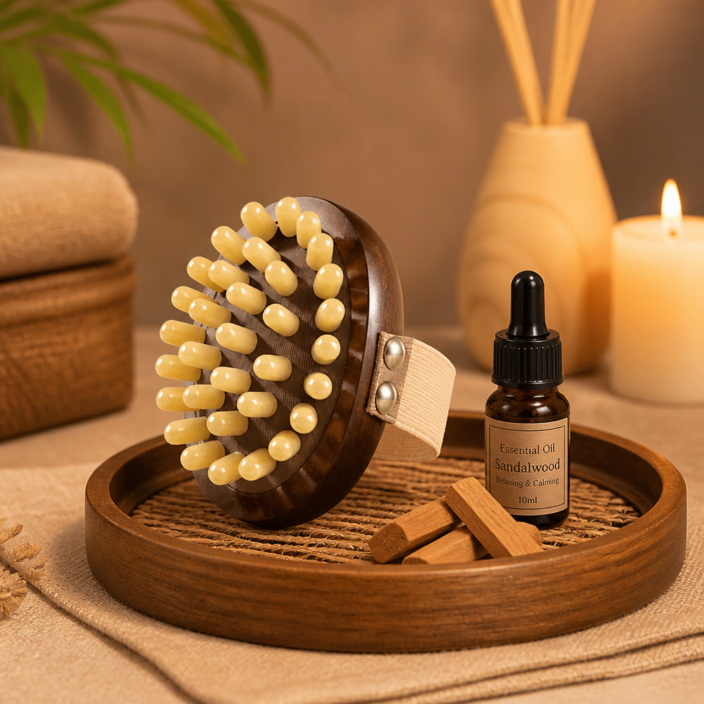 Horn Meridian Massage Brush – Golden Silk Sandalwood Body Massage Brush