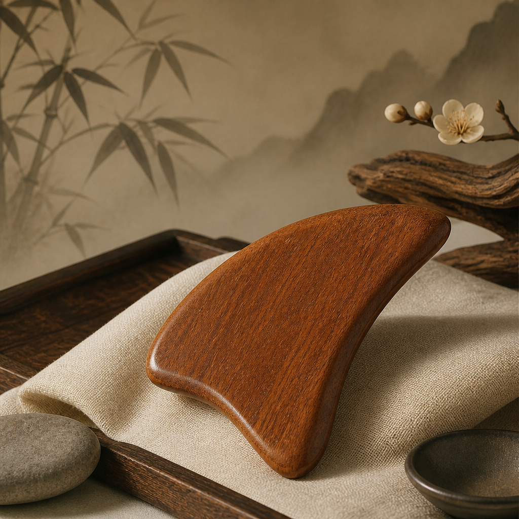 Grade-A Golden Silk Sandalwood Gua Sha Massage Scraping Tool – Facial & Body Muscle Relief