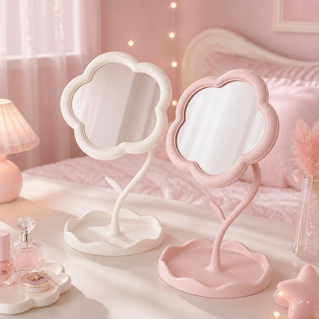 Flower Vanity Mirror- With Storage Tray & 360° Rotation