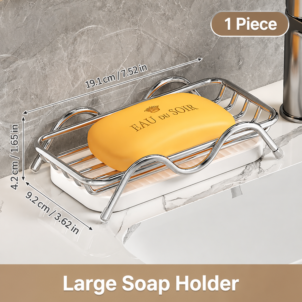 Stainless Steel Soap Dish Holder – Minimalist Soap Rack with Drain Tray, Rust Resistant Bathroom Soap Storage Organizer
