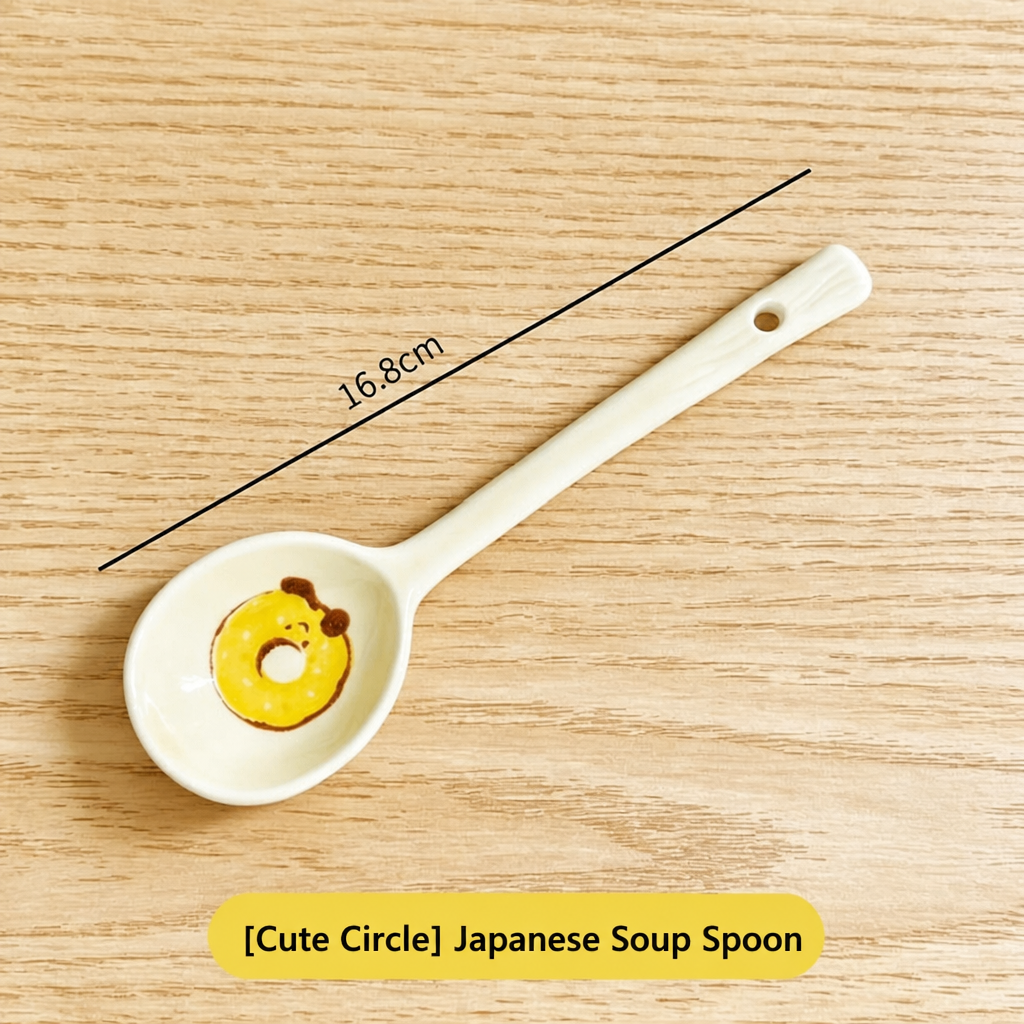 Cute Ceramic Japanese Soup Spoon – Long Handle Spoon with 4 Dessert Pattern Styles for Soup, Rice & Everyday Dining