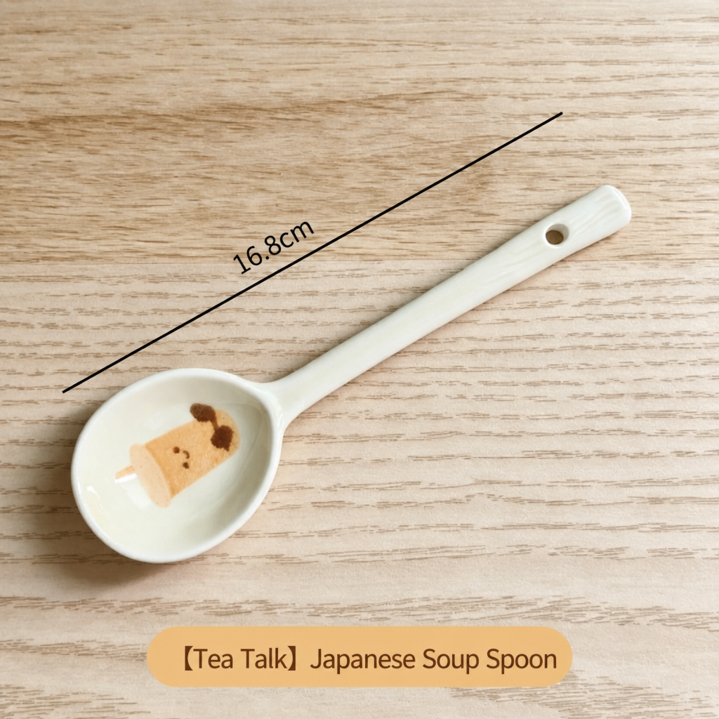 Cute Ceramic Japanese Soup Spoon – Long Handle Spoon with 4 Dessert Pattern Styles for Soup, Rice & Everyday Dining