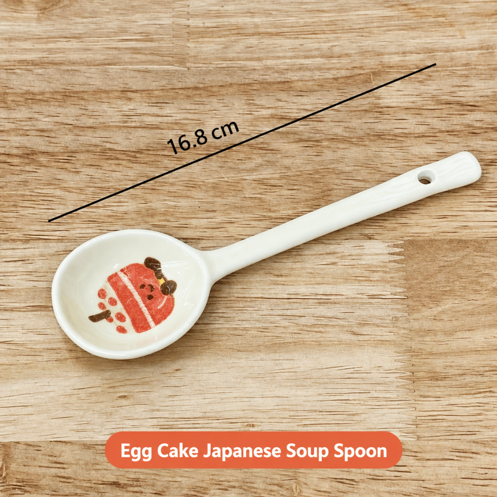 Cute Ceramic Japanese Soup Spoon – Long Handle Spoon with 4 Dessert Pattern Styles for Soup, Rice & Everyday Dining