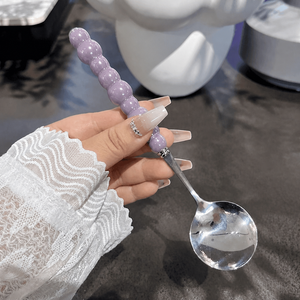 Decorative Stainless Steel Spoon – Beaded Bubble Handle Serving Spoon