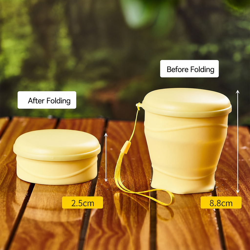 Silicone Collapsible Cup with Lid – 260ml Portable Travel & Camping Drinking Cup