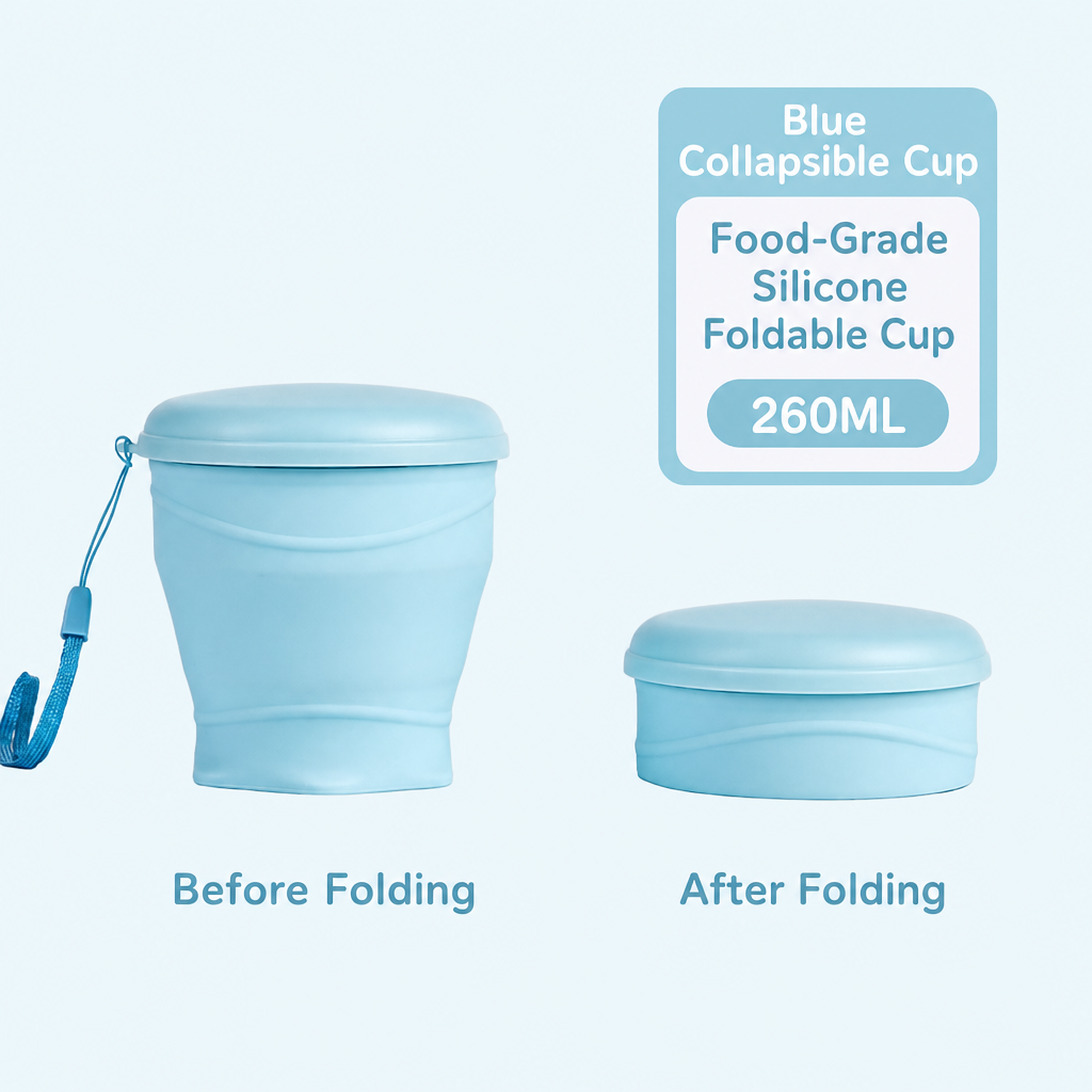 Silicone Collapsible Cup with Lid – 260ml Portable Travel & Camping Drinking Cup