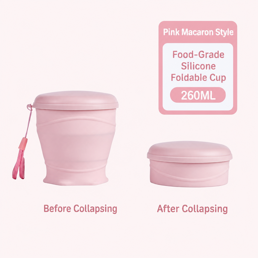 Silicone Collapsible Cup with Lid – 260ml Portable Travel & Camping Drinking Cup