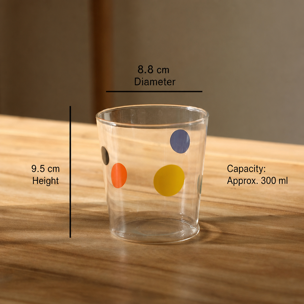 300ml Polka Dot Tumbler & Round Glass Cup for Coffee, Juice & Daily Use