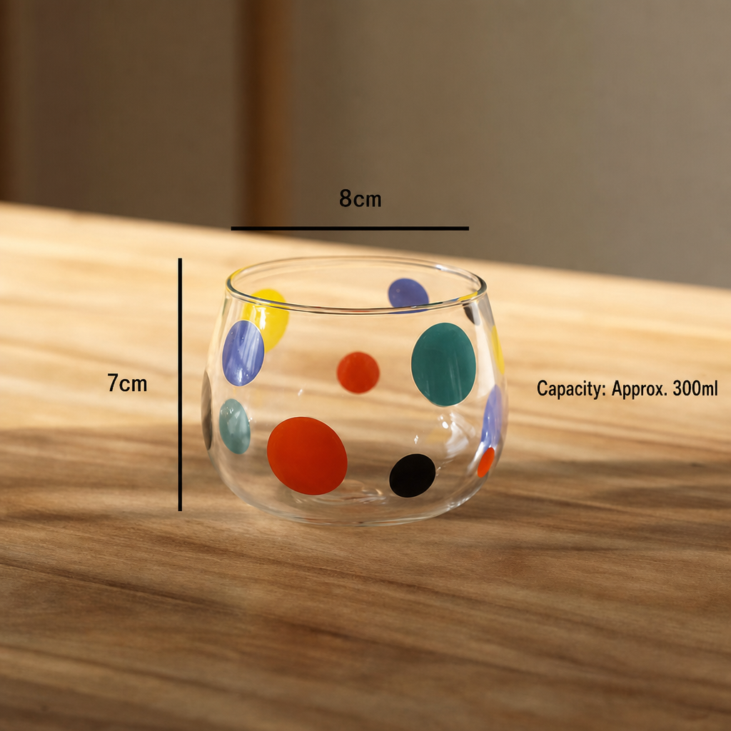 300ml Polka Dot Tumbler & Round Glass Cup for Coffee, Juice & Daily Use
