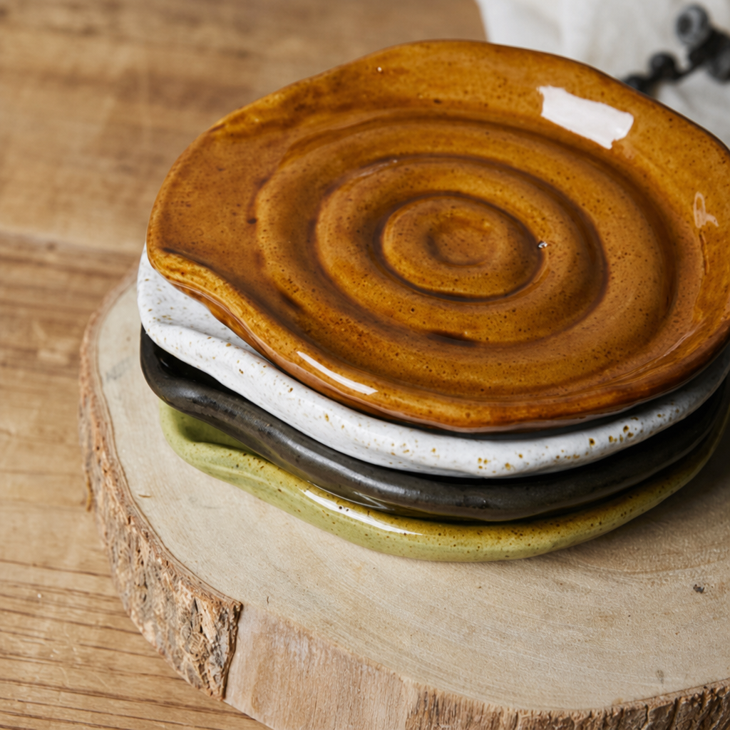 Stoneware Spoon Rest – Reactive Glaze Ceramic Spoon Holder for Kitchen Countertop