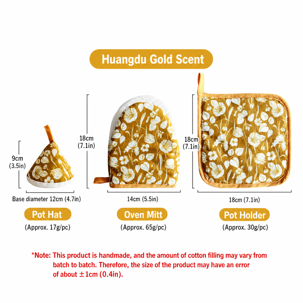 3‑Piece Cotton Linen Heat‑Resistant Kitchen Set – Oven Mitt, Pot Holder & Cone Pot Lid Cap