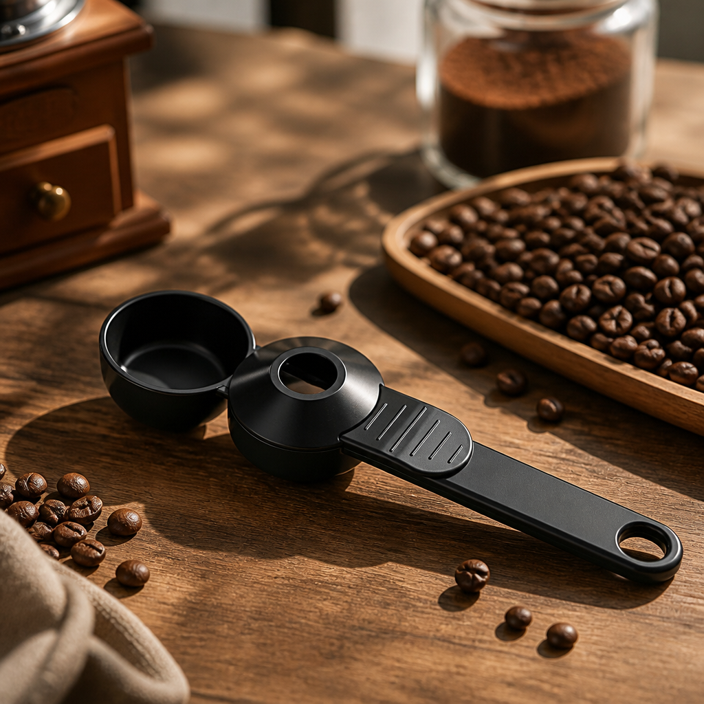 3‑in‑1 Coffee Scoop – Multi‑Function Plastic Measuring Spoon with Funnel & Coffee Leveler for Ground Coffee