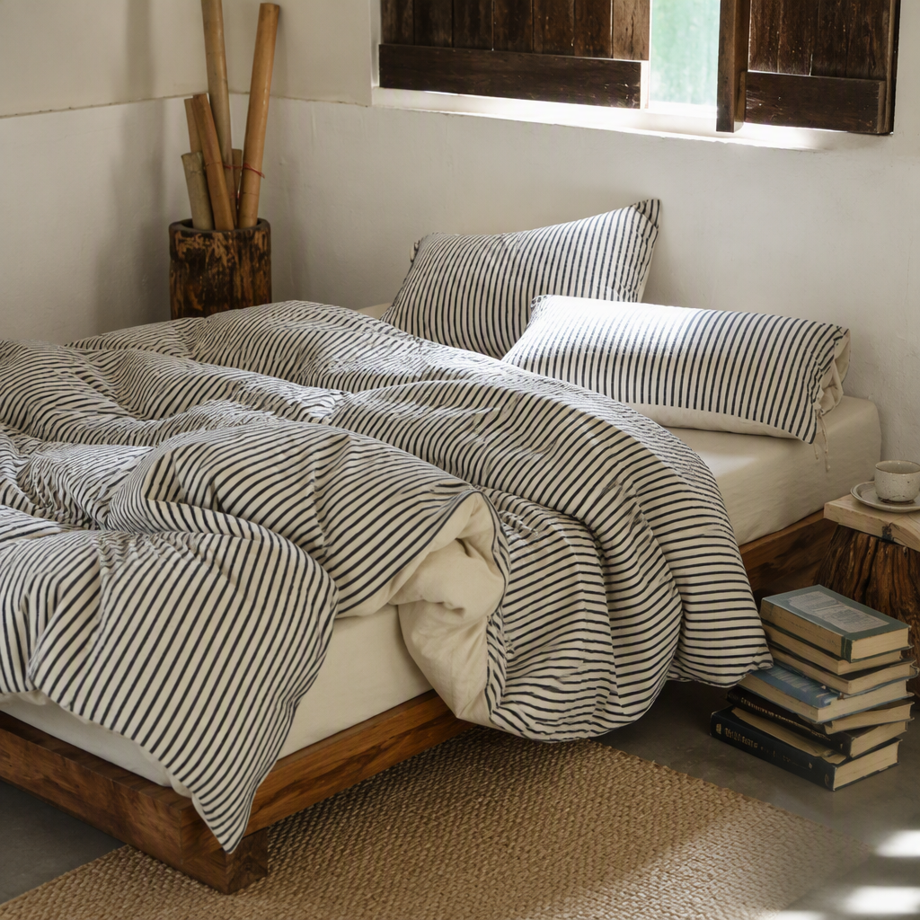 Linen-Blend 4-Piece Bedding Set – 90% Cotton / 10% Linen – Soft & Breathable